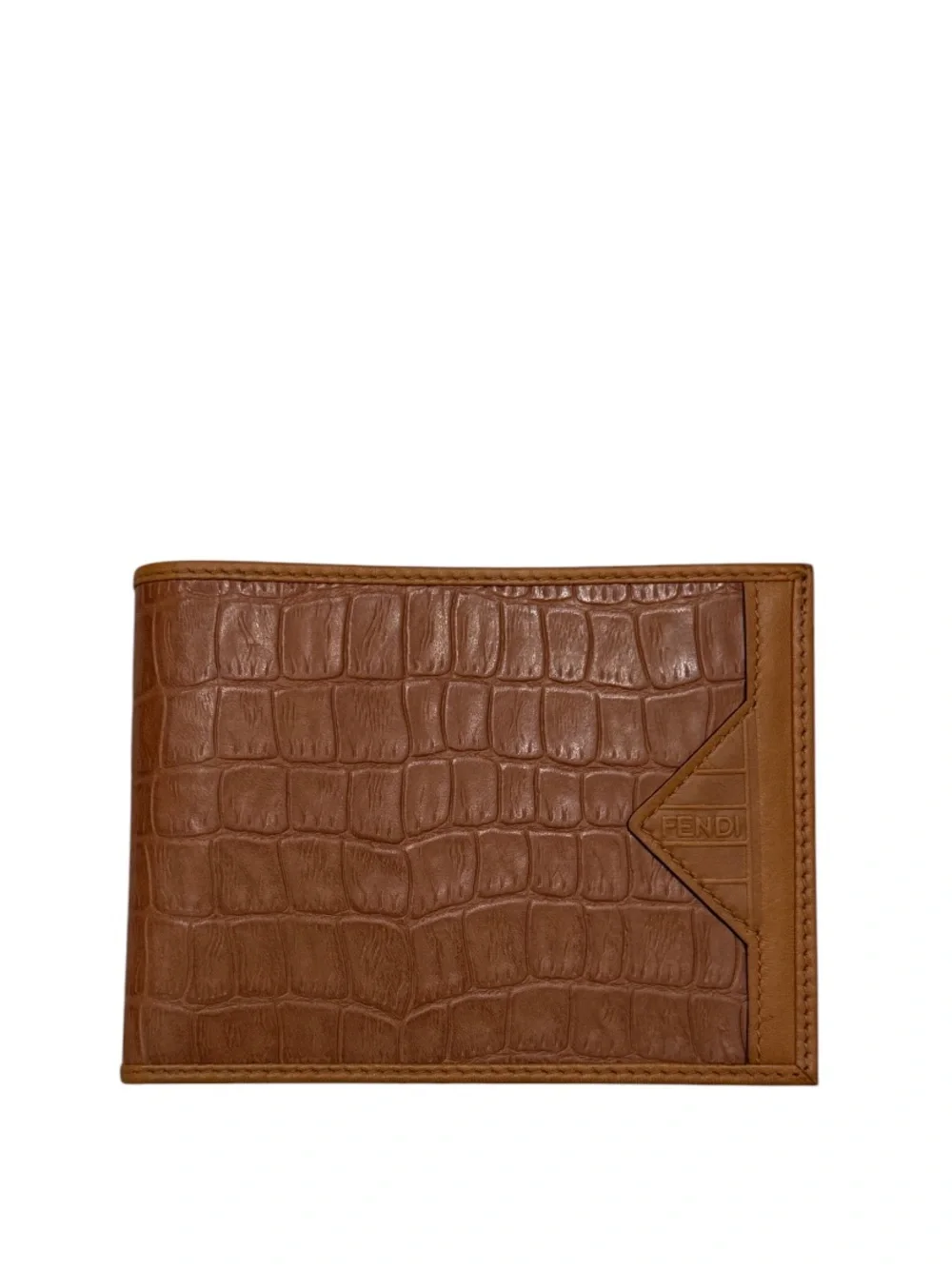 FENDI - RARE VINTAGE BROWN CROC EMBOSSED BIFOLD WALLET